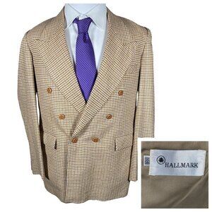 VTG 60s 70s Hallmark Sport Coat 40R Houndstooth Weave Double Breasted Blazer